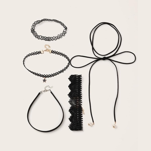 

Toddler Girls Star Decor Lace Choker 5pcs, Black