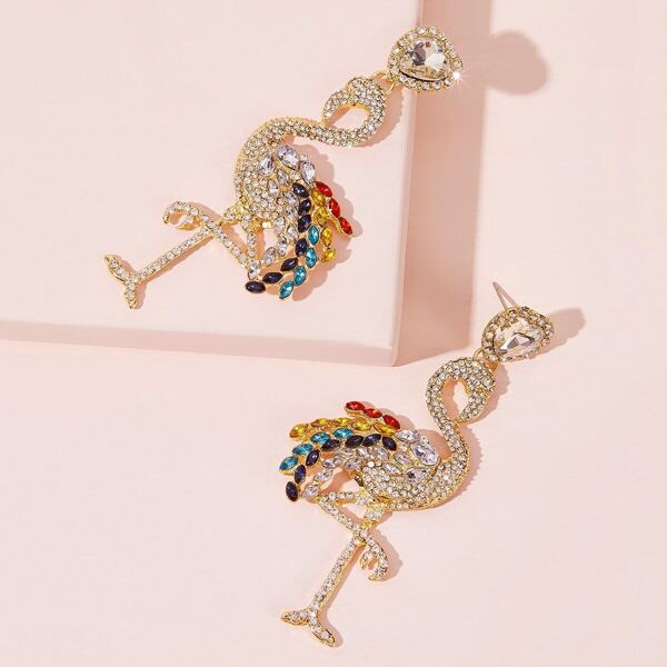 

Rhinestone Engraved Swan Drop Earrings 1pair