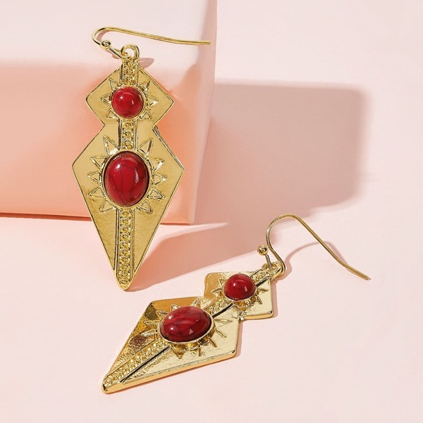 

Stone Engraved Geometric Drop Earrings 1pair, Gold