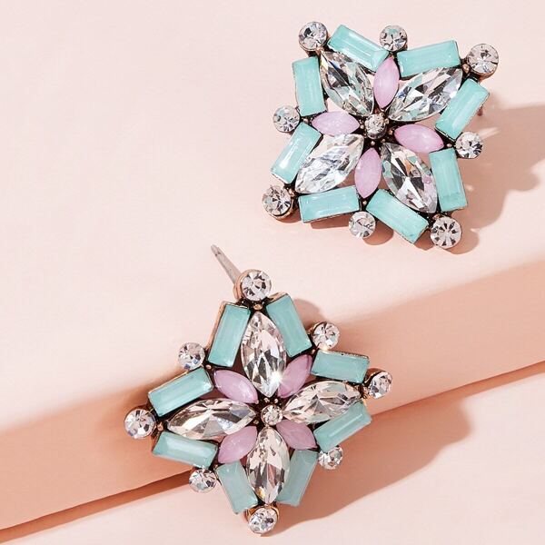 

Rhinestone Flower Design Earrings 1pair, Multicolor