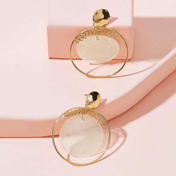 

Round Decor Hoop Drop Earrings 1pair, Gold