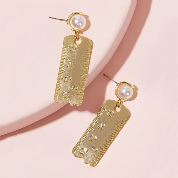

Faux Pearl Decor Ruler Drop Earrings 1pair, Gold