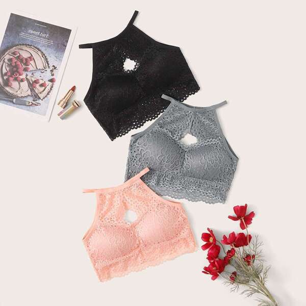 

Floral Lace Cutout Bra Set 3pack