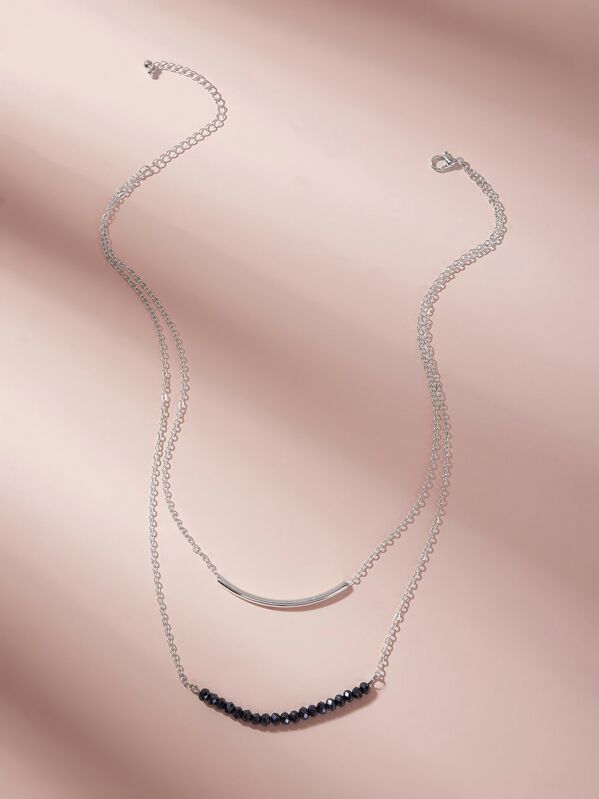 

Bead & Bar Decor Layered Necklace 1pc, Silver