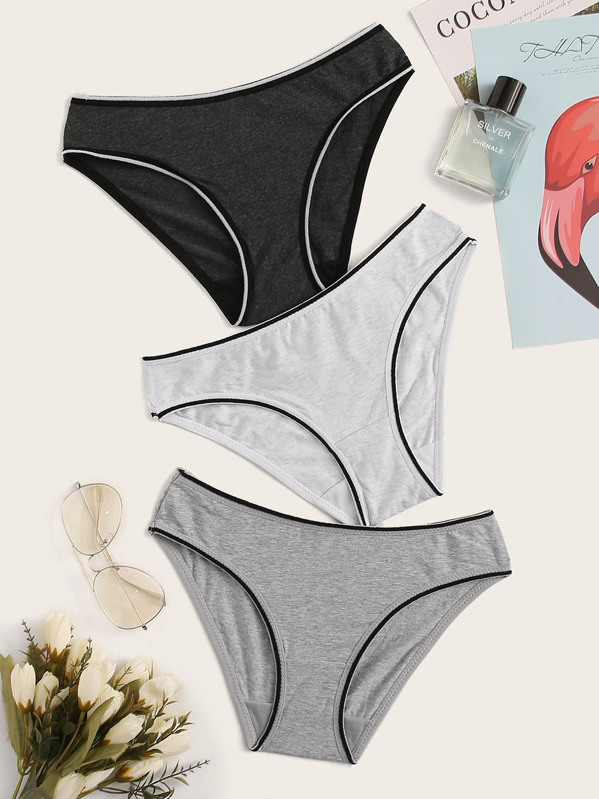 

Contrast Binding Panty Set 3pack, Multicolor