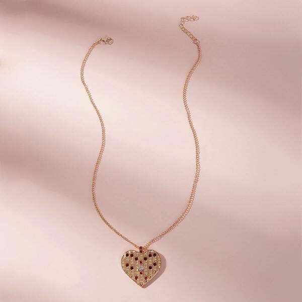 

Rhinestone Engraved Heart Pendant Necklace 1pc, Gold