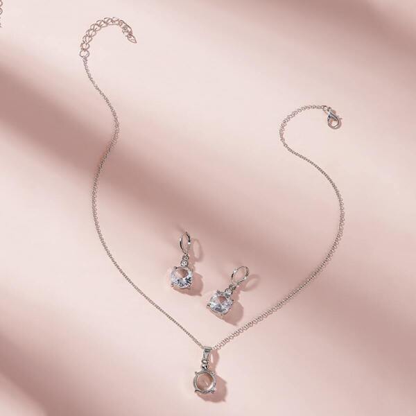 

Round Gemstone Charm Necklace With Earrings 3pcs