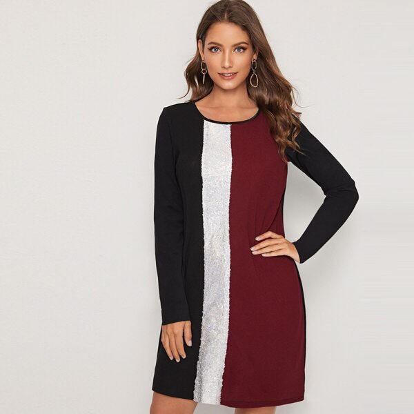 

Contrast Sequin Color-block T-shirt Dress, Multicolor