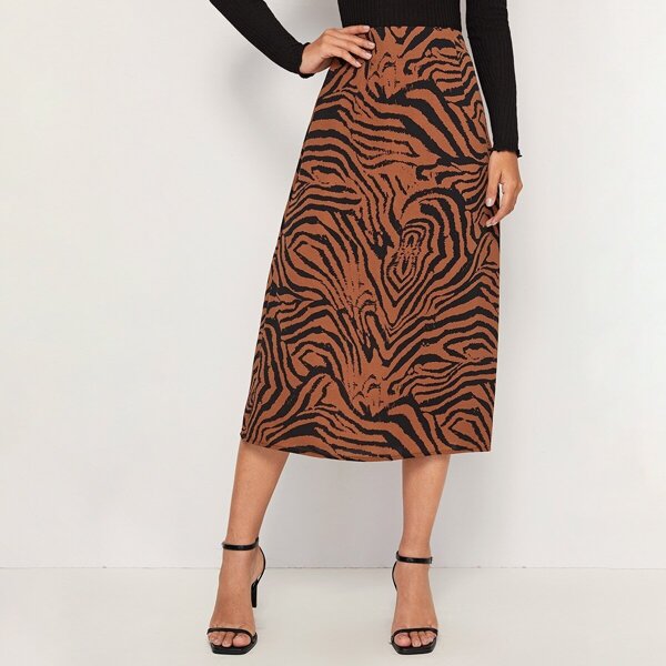 

Zebra Striped Zip Side Skirt, Multicolor