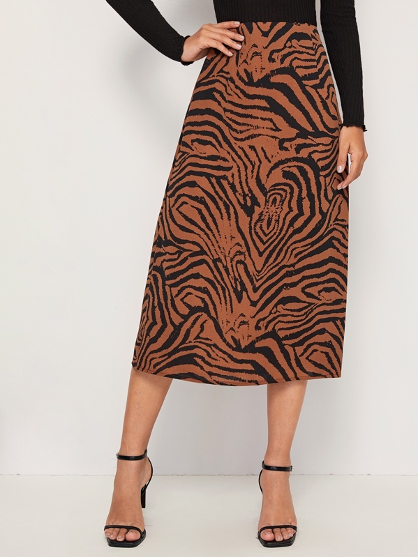 

Zebra Striped Zip Side Skirt, Multicolor, Debi Cruz