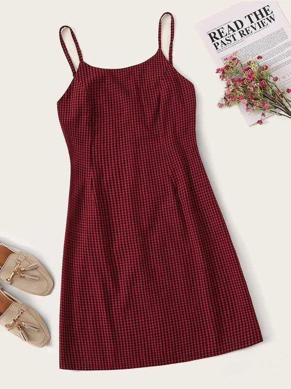 

Gingham Print Zip Back Cami Dress, Red