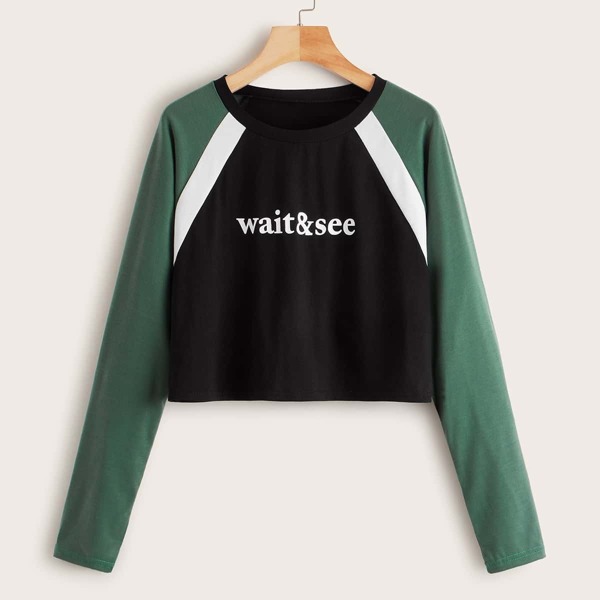 

Contrast Raglan Sleeve Letter Graphic Sweatshirt