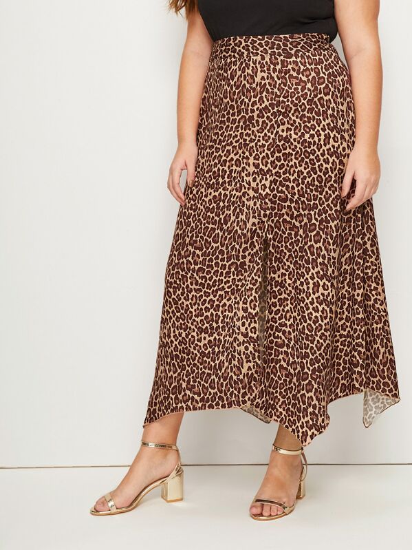 

Plus Leopard Print Slit Hem Skirt, Multicolor, Gabriela B