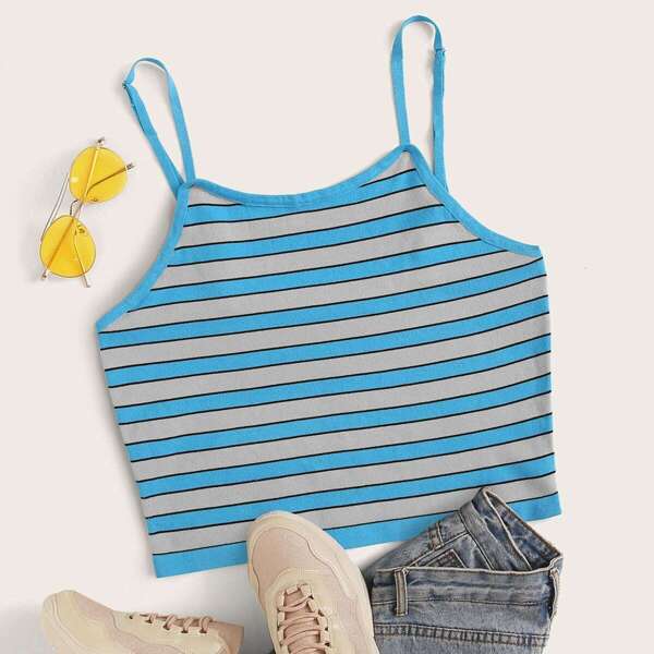 

Plus Striped Cami Knit Top, Blue