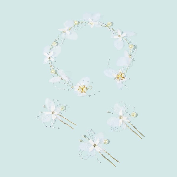

Butterfly & Faux Pearl Decor Headband & Hair Clip 4pcs