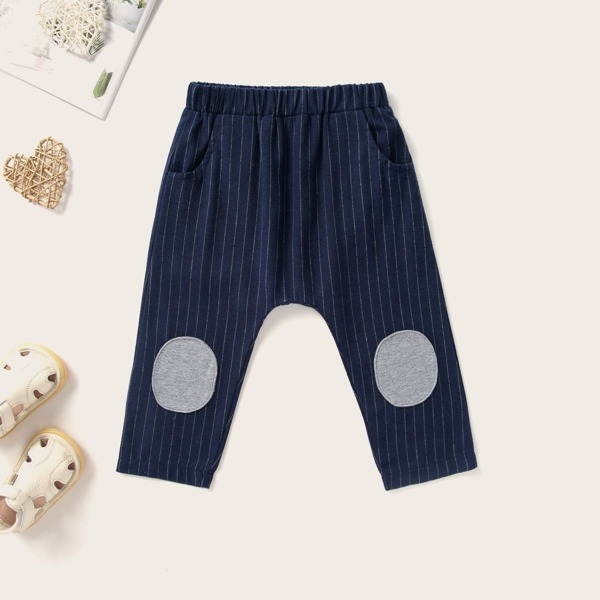 

Baby Boy Knee Patched Striped Pants, Navy