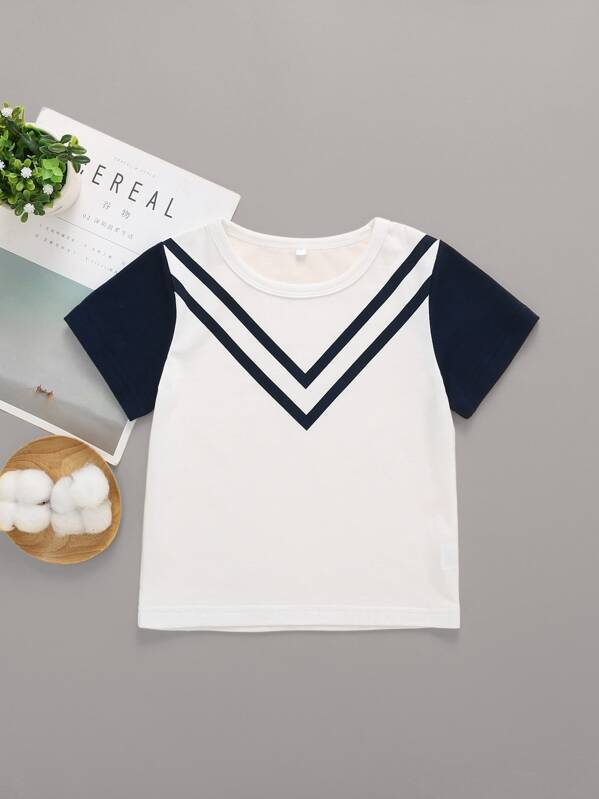 

Toddler Boys Chevron Print Contrast Sleeve Tee, White