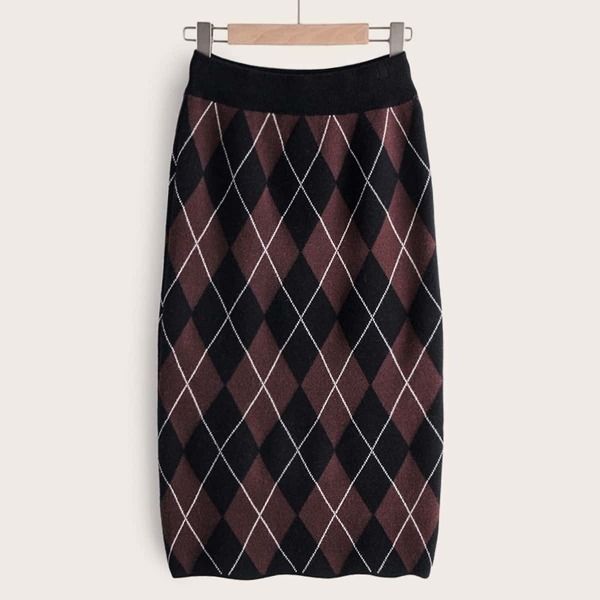 

Argyle Pattern Midi Pencil Sweater Skirt