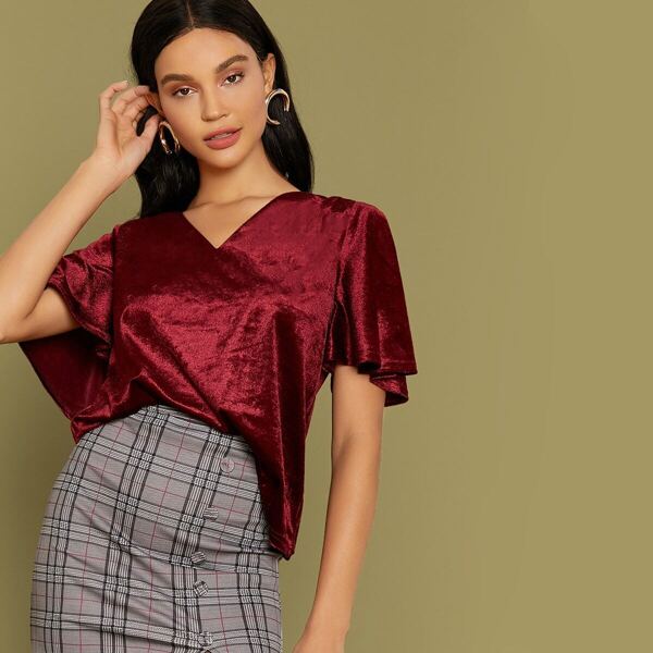 

Flutter Sleeve Velvet Top