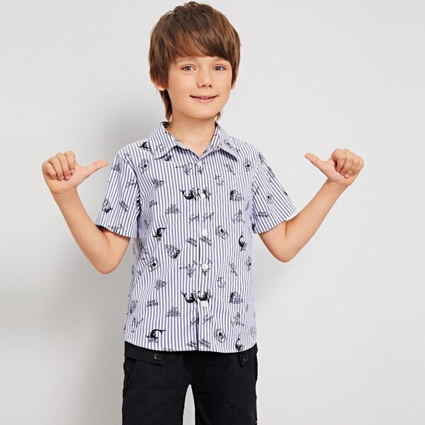 

Boys Mixed Print Shirt, Blue pastel