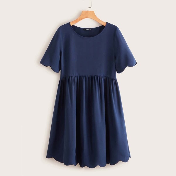 

Scallop Trim Flare Hem Dress, Navy