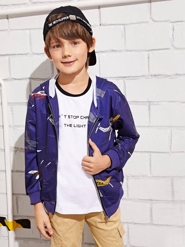 

Boys Plain Print Zipper Up Hoodie, Purple, Bogdan