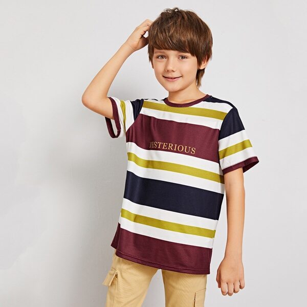 

Boys Letter Print Striped Top