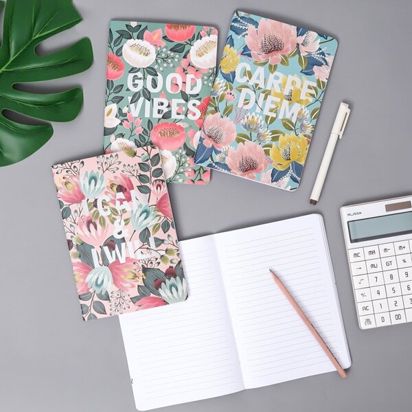 

Random Flower Overlay Print Cover Notebook 1pack
