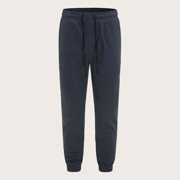 

Men Drawstring Waist Pleated Detail Wind Pants, Navy