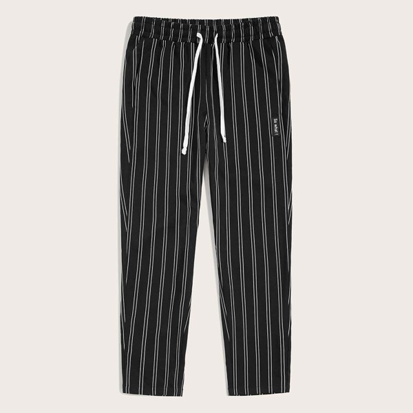 

Men Drawstring Waist Striped Pants, Black