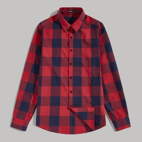 

Men Long Sleeve Buffalo Plaid Shirt, Red bright