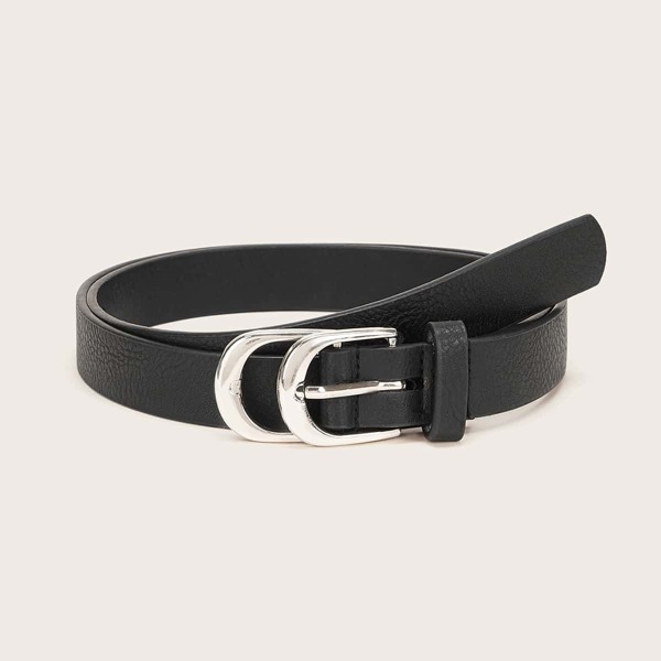 

Double Square Metal Buckle Belt, Black