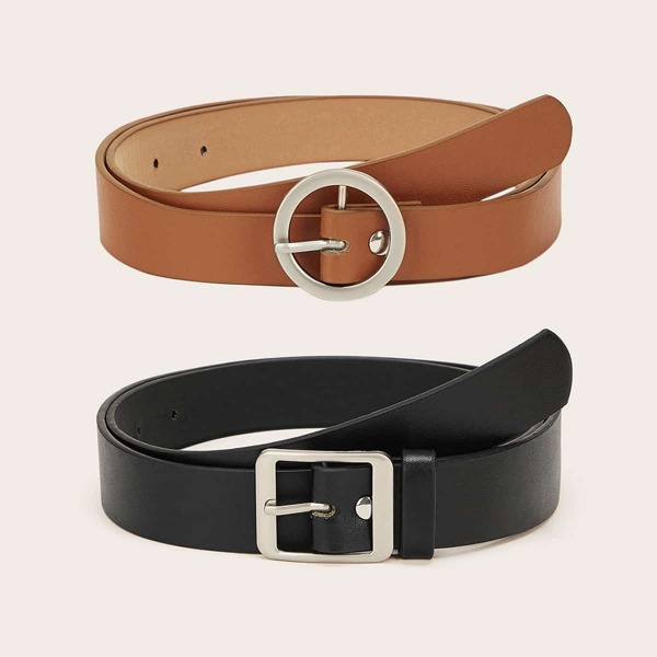 

Round & Square Metal Buckle Belt 2pcs, Multicolor