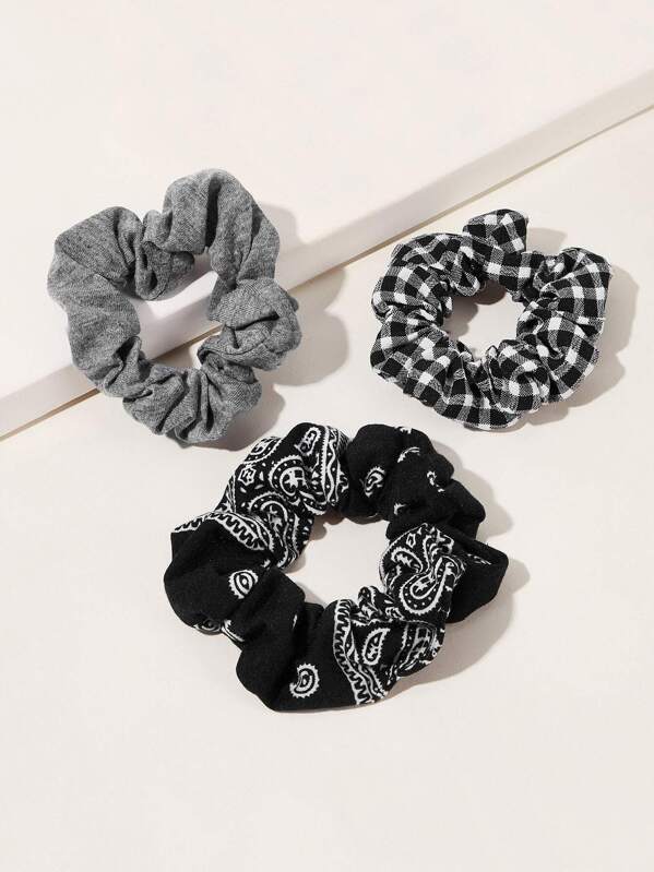

Paisley & Gingham Pattern Scrunchie 3pcs, Multicolor