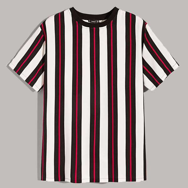 

Men Contrast Neck Striped Top, Multicolor