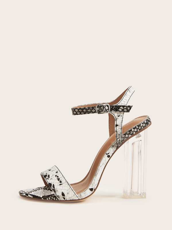 Snakeskin Print Ankle Strap Chunky Heels, Multicolor