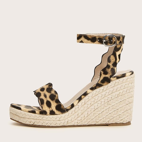 

Scalloped Leopard Ankle Strap Espadrille Wedges