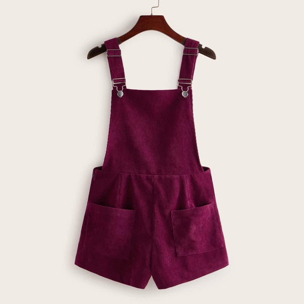 

Pocket Patched Corduroy Pinafore Romper, Burgundy