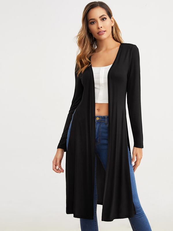 

High Split Side Solid Coat, Black, Giulia