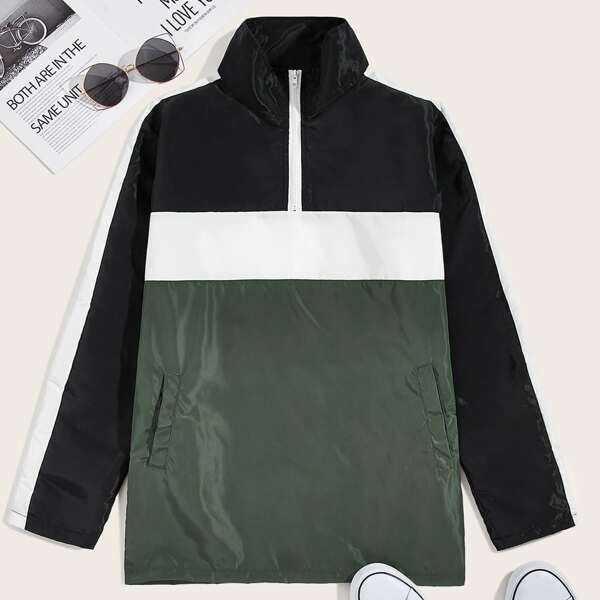 

Men Cut And Sew Half Placket Jacket, Multicolor
