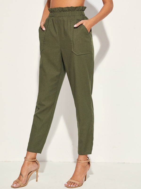

Paperbag Waist Pocket Front Pants, Army green, Giulia