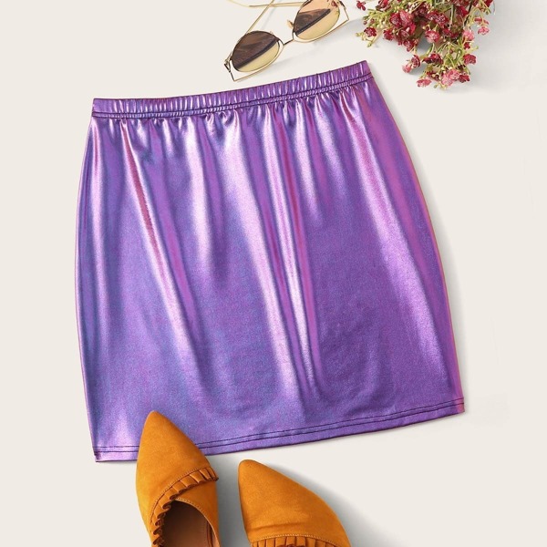 

Metallic Bodycon Skirt, Purple