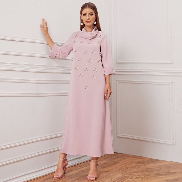 

Beaded High Neck Maxi Dress, Baby pink