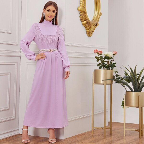 

Faux Feather Trim Bishop Sleeve Maxi Dress, Purple