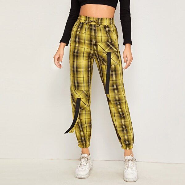 

Plaid Pocket Front Contrast Tape Utility Pants