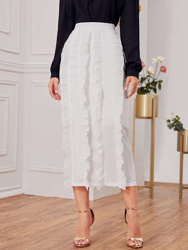 

Exaggerated Ruffle Trim Bodycon Skirt, White, Debi Cruz
