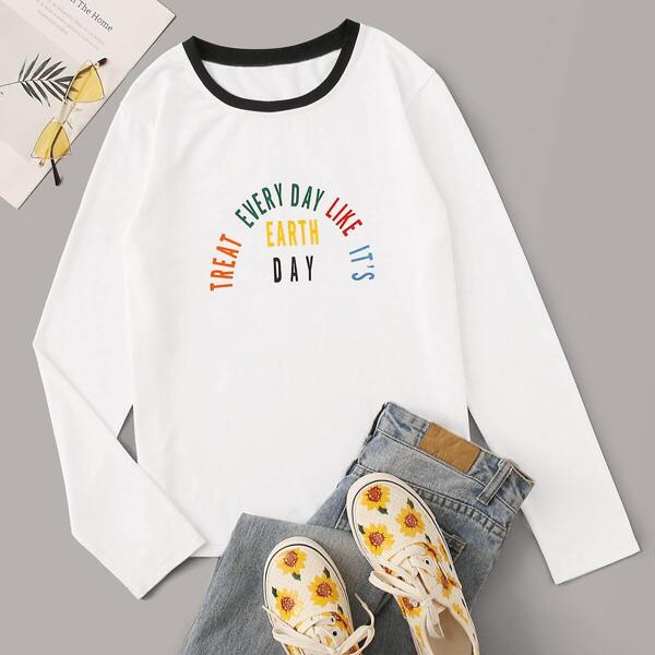 

Letter Graphic Long Sleeve Ringer Tee, White