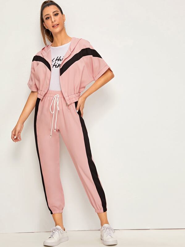 

Colorblock O-Ring Zipper Jacket & Sweatpants Set, Pink, Gabe
