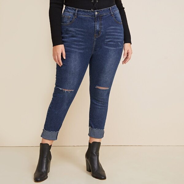 

Plus Raw Hem Ripped Skinny Jeans, Navy