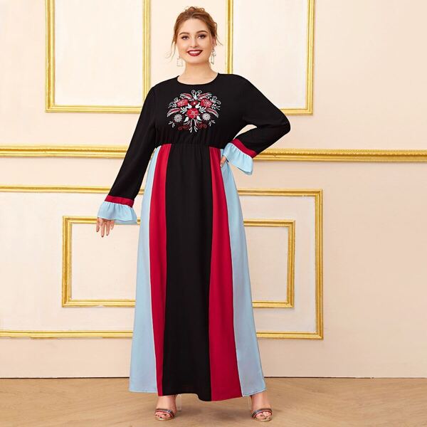 

Plus Cut And Sew Floral Embroidery Maxi Dress, Multicolor